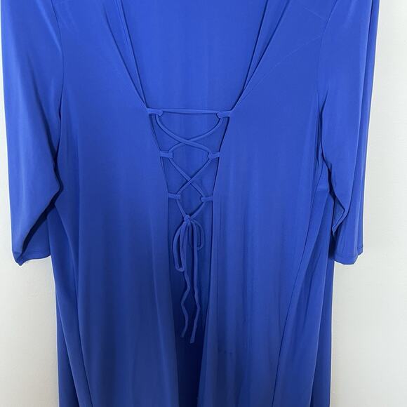 NINA LEONARD Blue Jersey Knit Stretch Duster Cardigan Kimono Lace Up Back Sz 3X - Picture 6 of 11